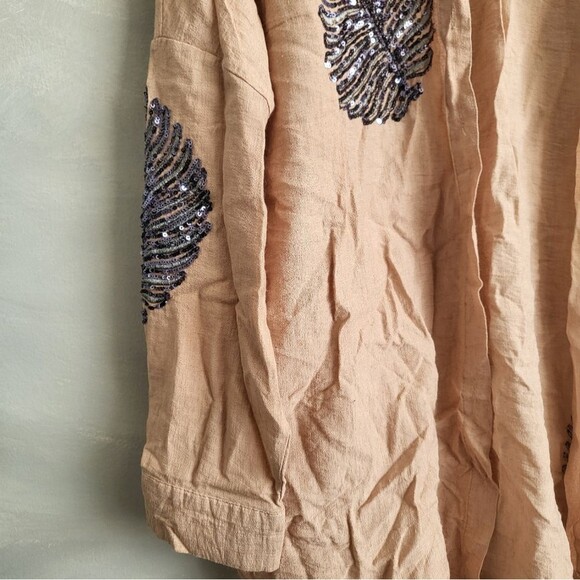 Mia Noura Sequin Leaves Embroidered Button Down Blouse Oversize Made in Turkey - Picture 6 of 9